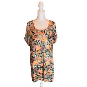 H&M Coral & Green Animal Cheetah Print Long Tee or Dress Size S